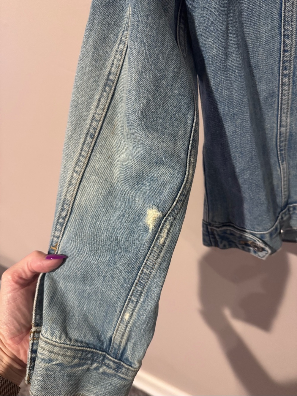 Lucky Brand Denim Trucker Jean Jacket Embroidered  Distressed Cotton S - Picture 3 of 8